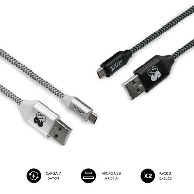 Pack 2 Cables USB A – Micro USB (2.4A) Black/Silver