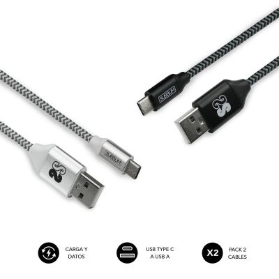 Pack 2 Cables USB Tipo C – USB A (3.0A) Black/Silver