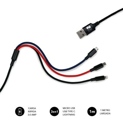Premium Cable 3en1 (2.4A) Micro USB+Type C+Lightning