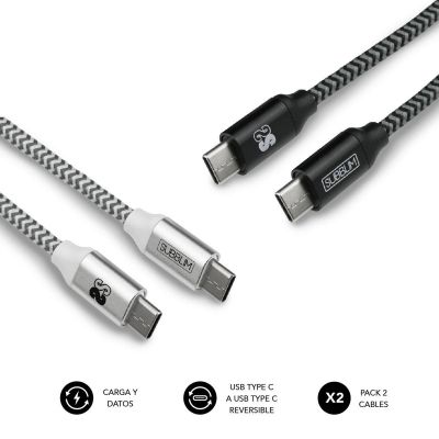 Pack 2 Cables USB Tipo C – USB Tipo C (3.0A) Black/Silver