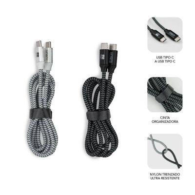 Pack 2 Cables USB Tipo C – USB Tipo C (3.0A) Black/Silver