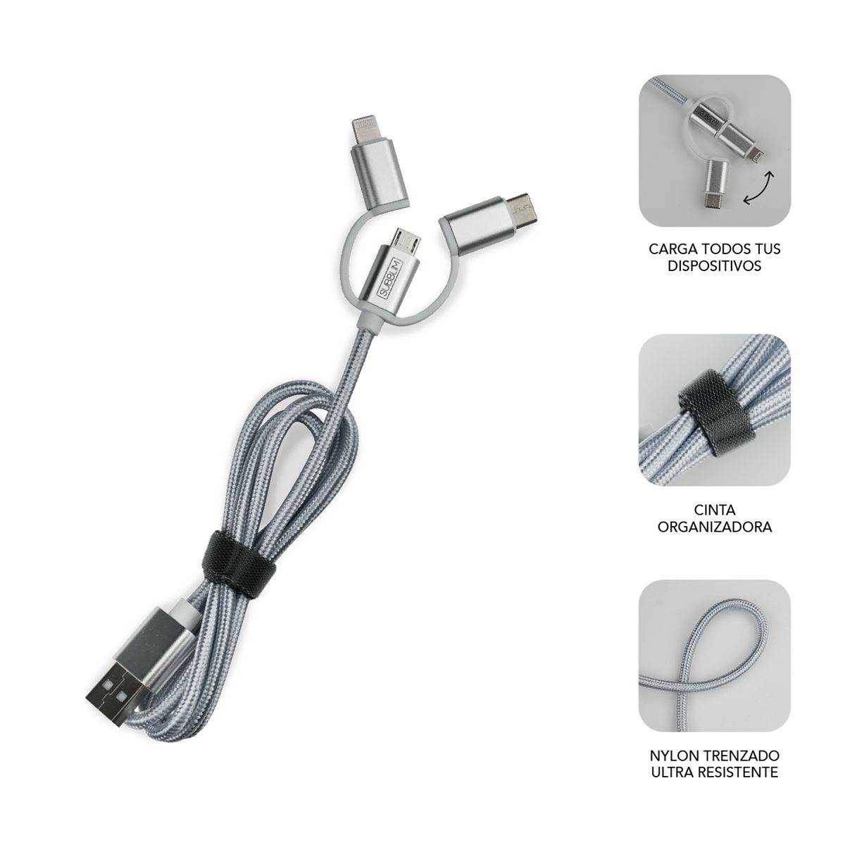 ABS Dual Wall Charger (2.4A) + Cable 3in1 White