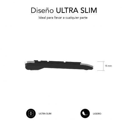Teclado con ratón inalámbricos Ultra Plano Silencioso Gris/Negro Premium