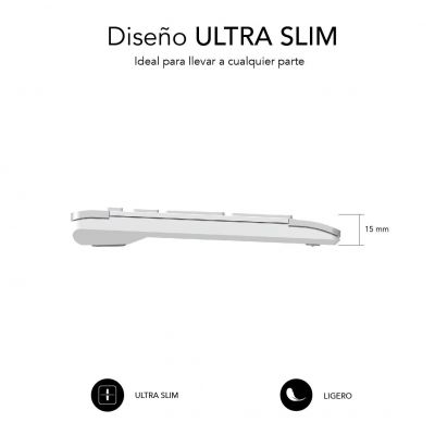Teclado con ratón inalámbricos Ultra Plano Silencioso Plata/Blanco Premium